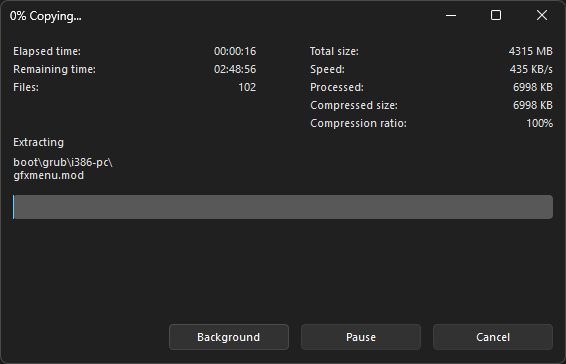 7-Zip copying the files from the ISO to E: